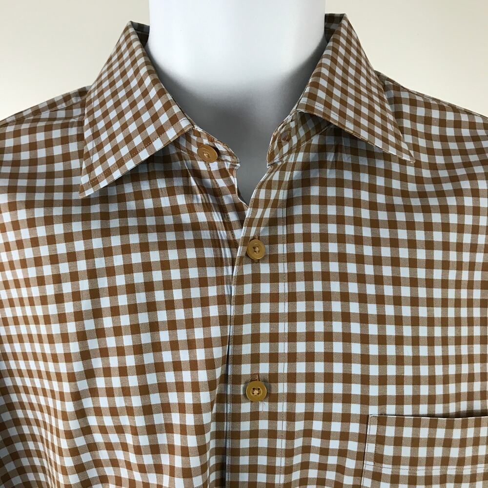 Scott Barber Long Sleeve Brown Button Up‎ Shirt Plaid Gingham XL
